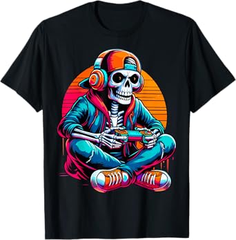 Halloween Skeleton Gamer Video Gaming T-Shirt