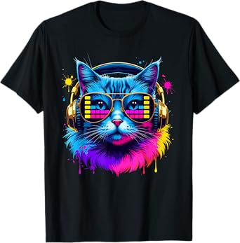 Rainbow DJ Cat Music Lover For Cat Lover Cat Mom Cat Dad T-Shirt
