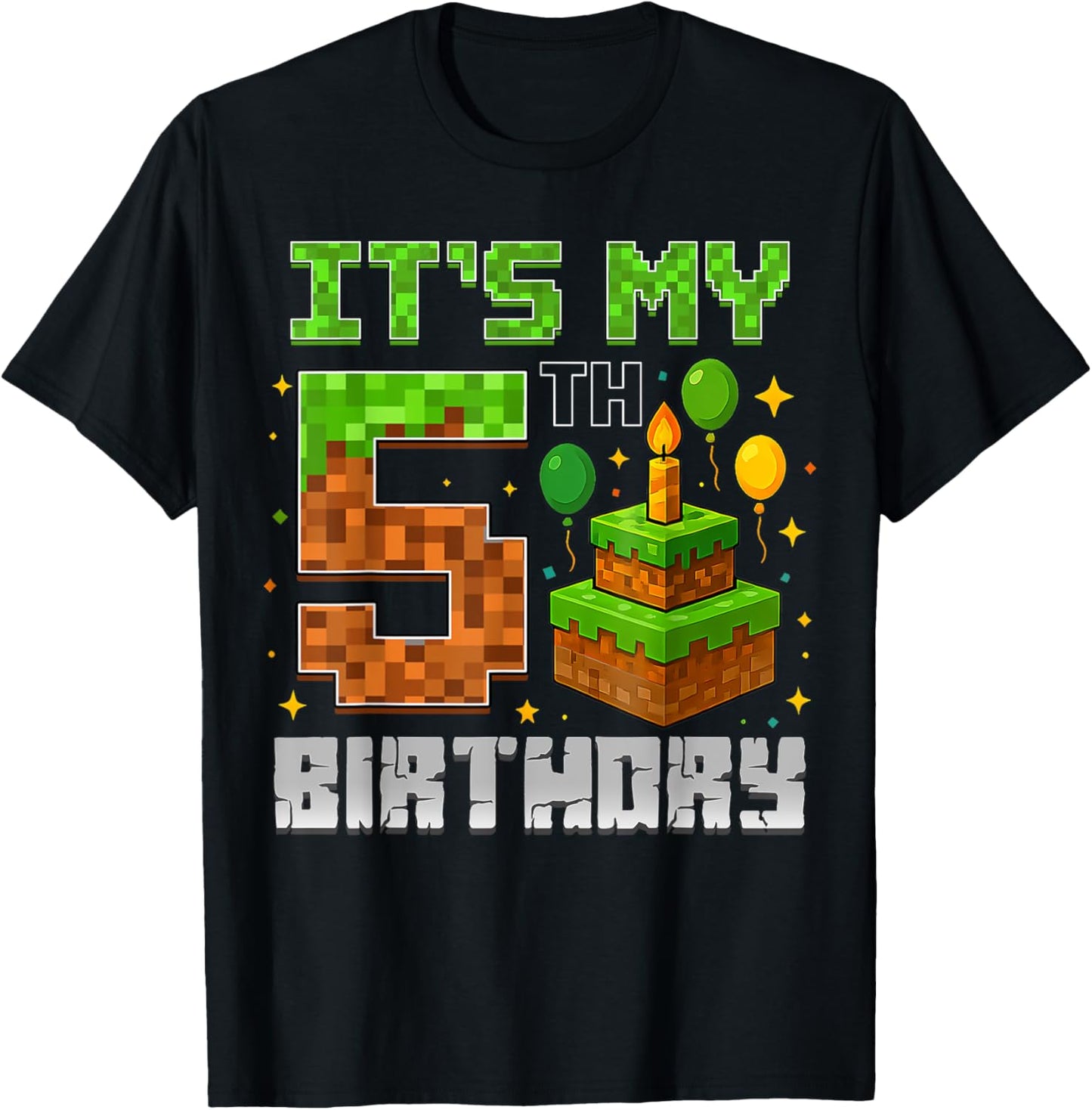 Birthday Boy It's My 5th Birthday Gamer Pixel Boy Kid T-Shirt