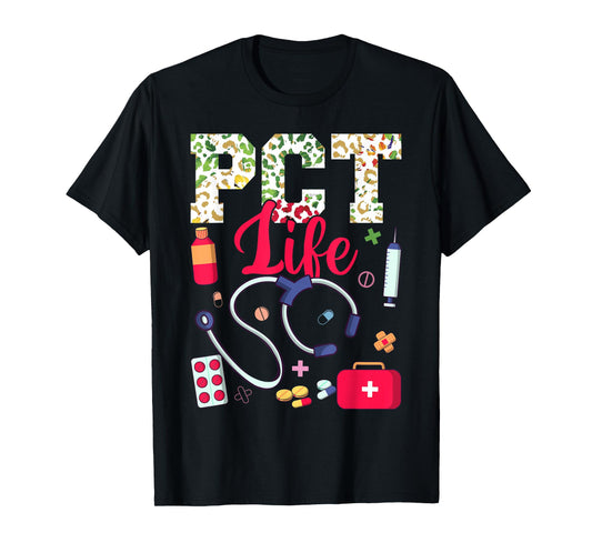 PCT Life Patient Care Technician Patient Care Tech Leopard T-Shirt