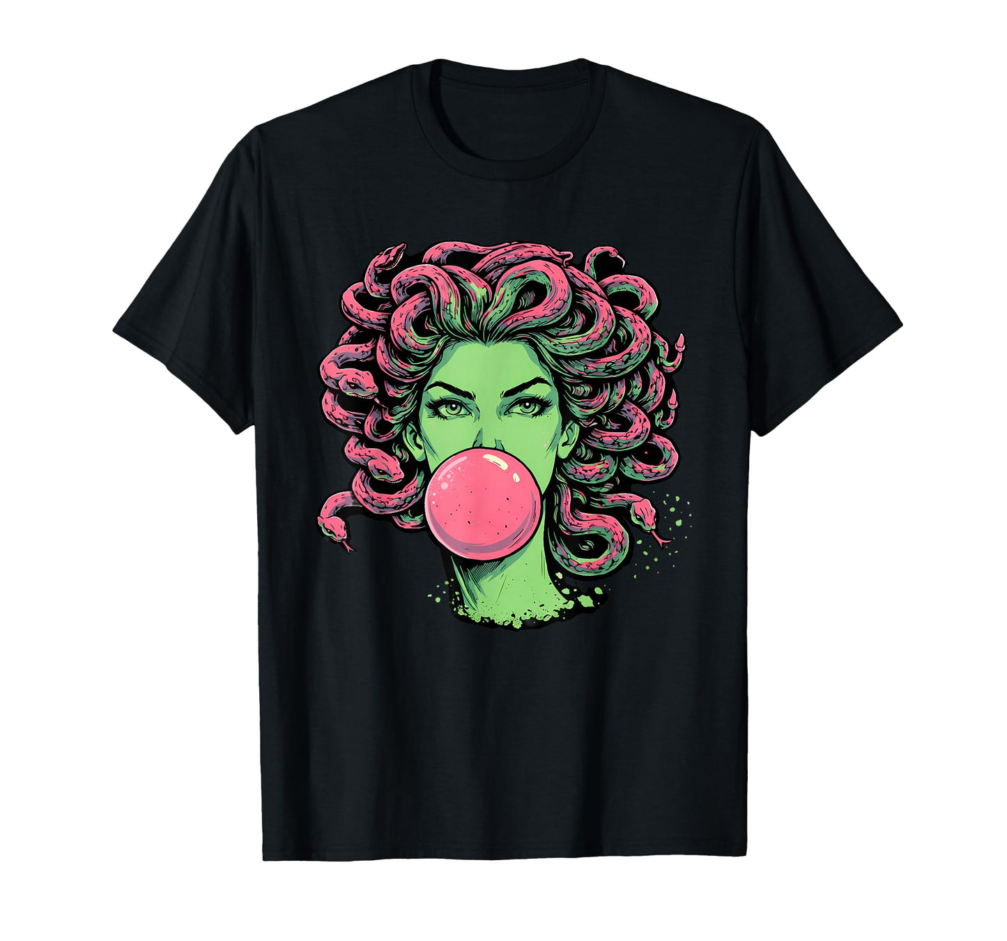 Medusa Bubblegum Greek Mythological Snake Hair Goddess T-Shirt - T-Shirt | Black