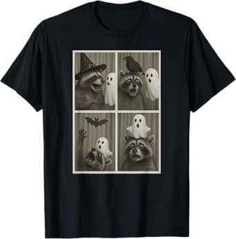 Funny Halloween Party Raccoon Photo Cabin Design T-Shirt