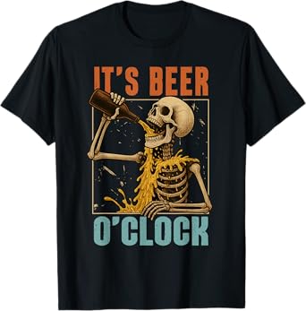 Beer Lover Day Drinking Team Skeleton It's Beer O'clock T-Shirt