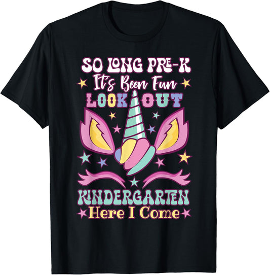 Preschool Graduation So Long Prek Hello Kindergarten Unicorn T-shirt by TeeBrew