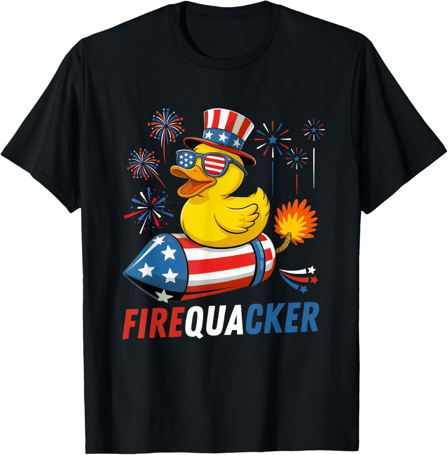 Patriotic Rubber Duck Firequacker Usa Flag Funny 4th Of July T-shirt