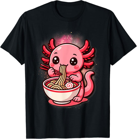 Axolotl Noodle Anime Kawaii Axolotl Eating Ramen Noodles T-shirt