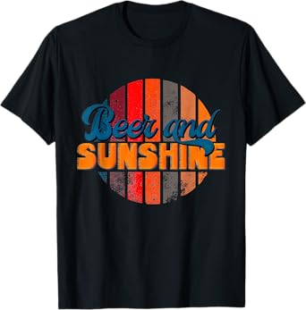Funny Summer Vacation Beers and Sunshine Retro Beach T-Shirt