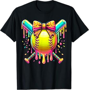 Softball Player Girl Ice Cream Softball Bat Drip T-Shirt