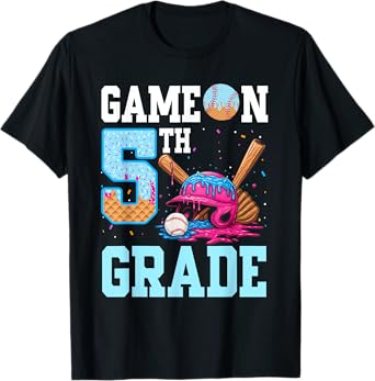5th Grade Back to School Baseball Drip Ice Cream Game On Kid T-Shirt