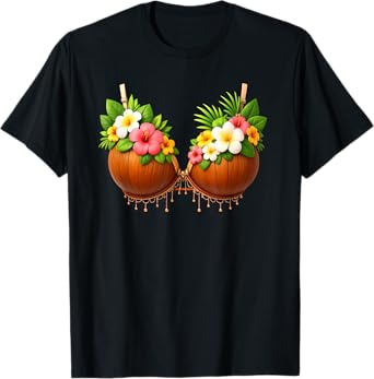 Coconut Bra Halloween Costume DIY Funny Summer Hawaiian T-Shirt