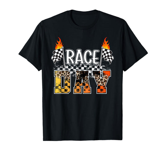 Race Day Leopard Race Days Checkered Flag Car Racing Day T-Shirt