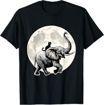 Cat Sitting Elephant Animal Elephant Lovers in The Moon Men Women Girls Kids T-Shirt