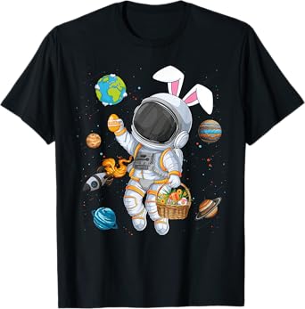 Funny Astronaut Bunny Ears Easter Eggs Easter Day Boys Kids T-Shirt