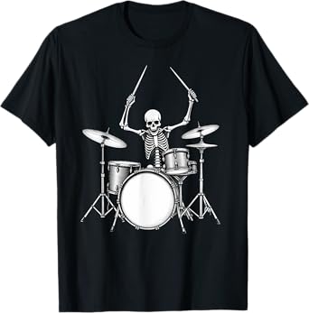 Rock N Roll Drummer Skeleton Playing Drums T-Shirt