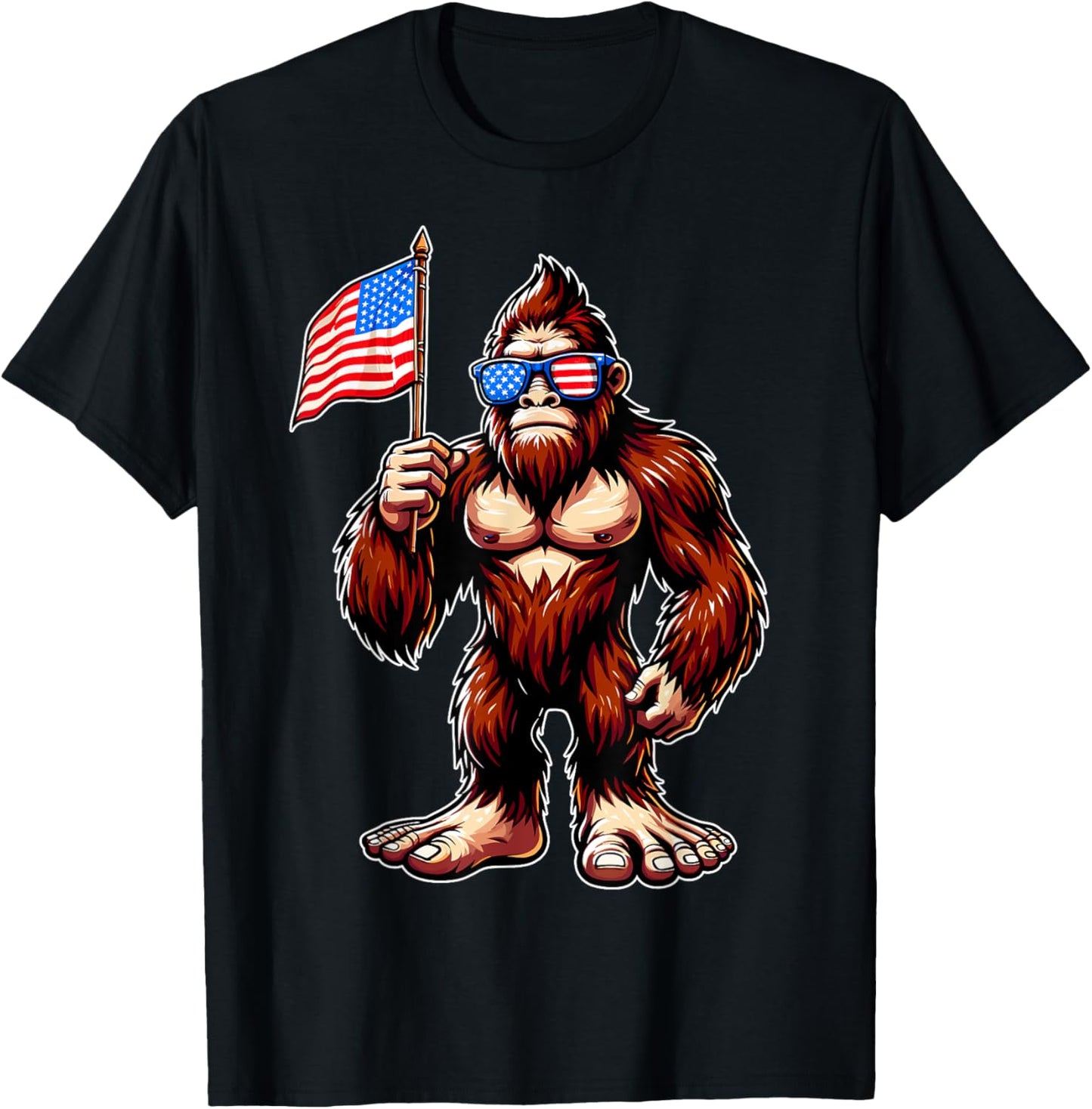 Bigfoot Fireworks 4th Of July Men Sasquatch American Flag Us T-shirt