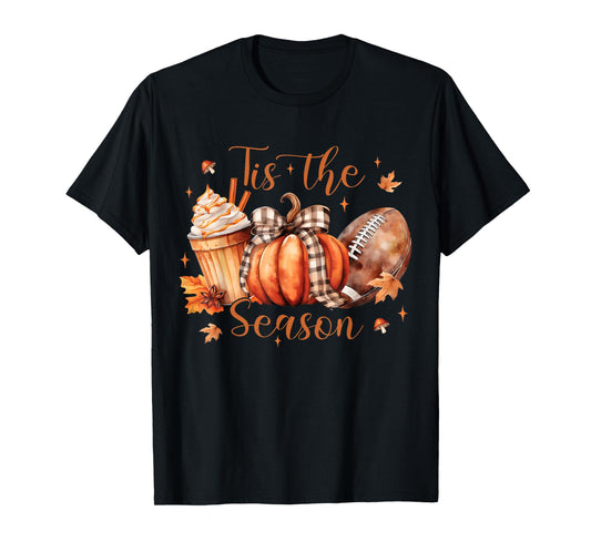 Coquette Tis The Season Pumpkin Thanksgiving Fall Football T-Shirt