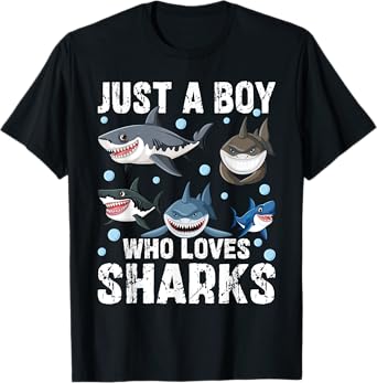Just A Boy Who Loves Sharks Funny Kids Shark Lover T-Shirt