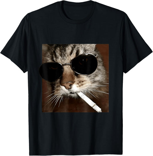 Cat Meme Wearing Sunglass And Smoking Cigarette Gangster Cat T-Shirt