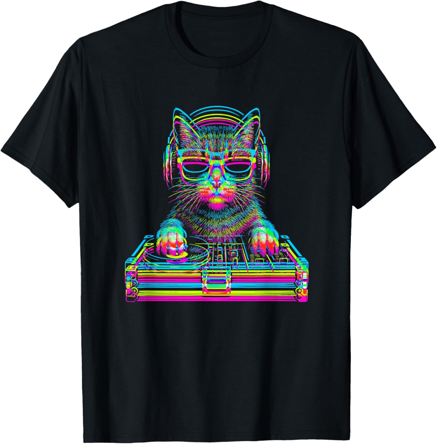 Vaporwave Cat DJ Techno Rave EDM Music Concert Party T-Shirt
