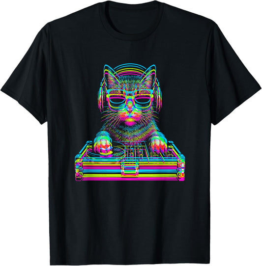 Vaporwave Cat DJ Techno Rave EDM Music Concert Party T-Shirt