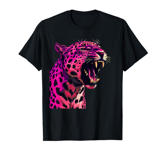 Pink Leopard Tiger Face Safari Animal Wildlife T-Shirt