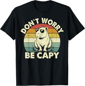 Cute Capybara Graphic Tee Dont Worry Be Capy Boy Men Vintage T-Shirt
