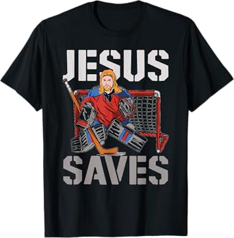 Ice Hockey Goalie Vintage Goalkeeper Jesus Jesus Saves T-Shirt
