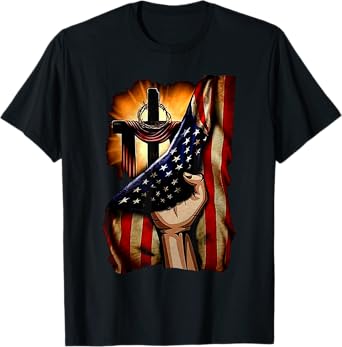 Cross Christ American Flag Pride Hand Christian Lover Gift T-Shirt for Women Men