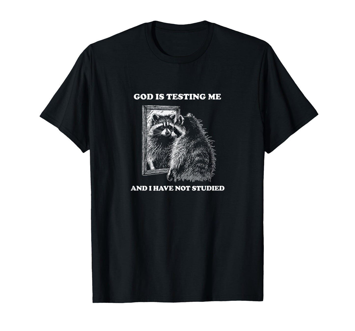Raccoon, The Lord/ God Is Testing Me And I Have Not Studied T-Shirt