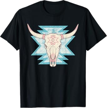 Vintage Boho Cow Skull Western Bull Skull Cowgirl Cowboy T-Shirt