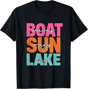 Boat Waves Sun Rays Lake Days Family Summer Vacation Retro T-Shirt