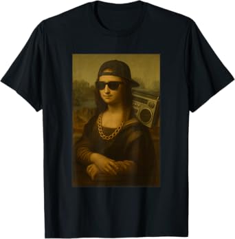 Mona Lisa Street Style Rap Art Boombox Sunglasses Chain T-Shirt