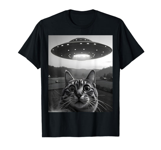Cat Selfie With Alien UFO Funny Cat T-Shirt
