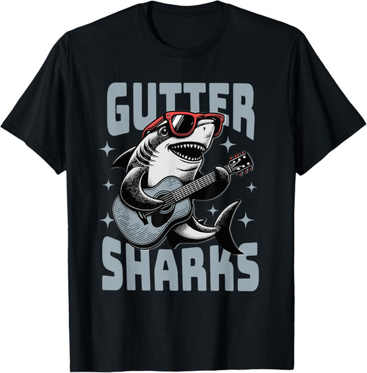 The Gutter Sharks Funny Shark Playing Guitar With Sunglasses T-Shirt