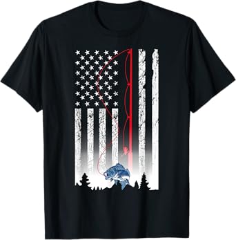 American Flag Fishing Rod USA Patriotic Lover T-Shirt for Women Men
