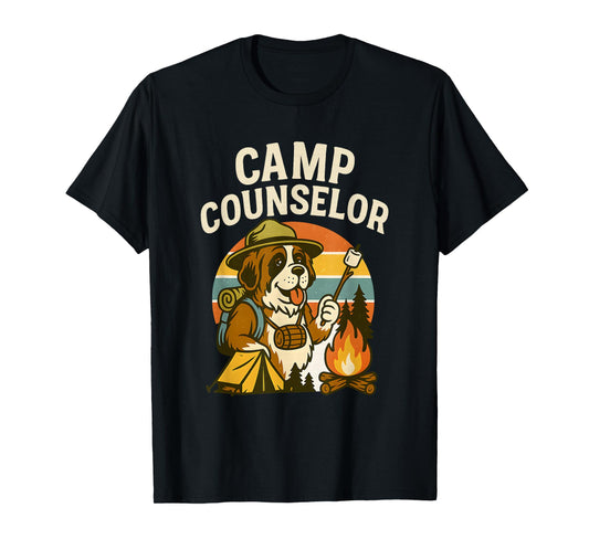 Camp Counselor Funny Dog Campfire Outdoor Design T-Shirt