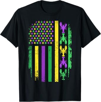 Mardi Gras US American flag with crawfish New Orleans T-Shirt