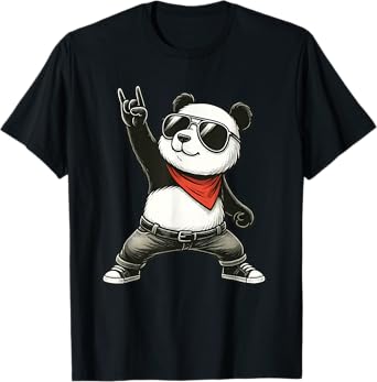 Funny Graphic Panda Men Kids Retro Panda Rock Music Gifts T-Shirt
