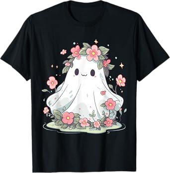 Halloween Shirt Floral Ghost Halloween Costume Girls Women T-Shirt