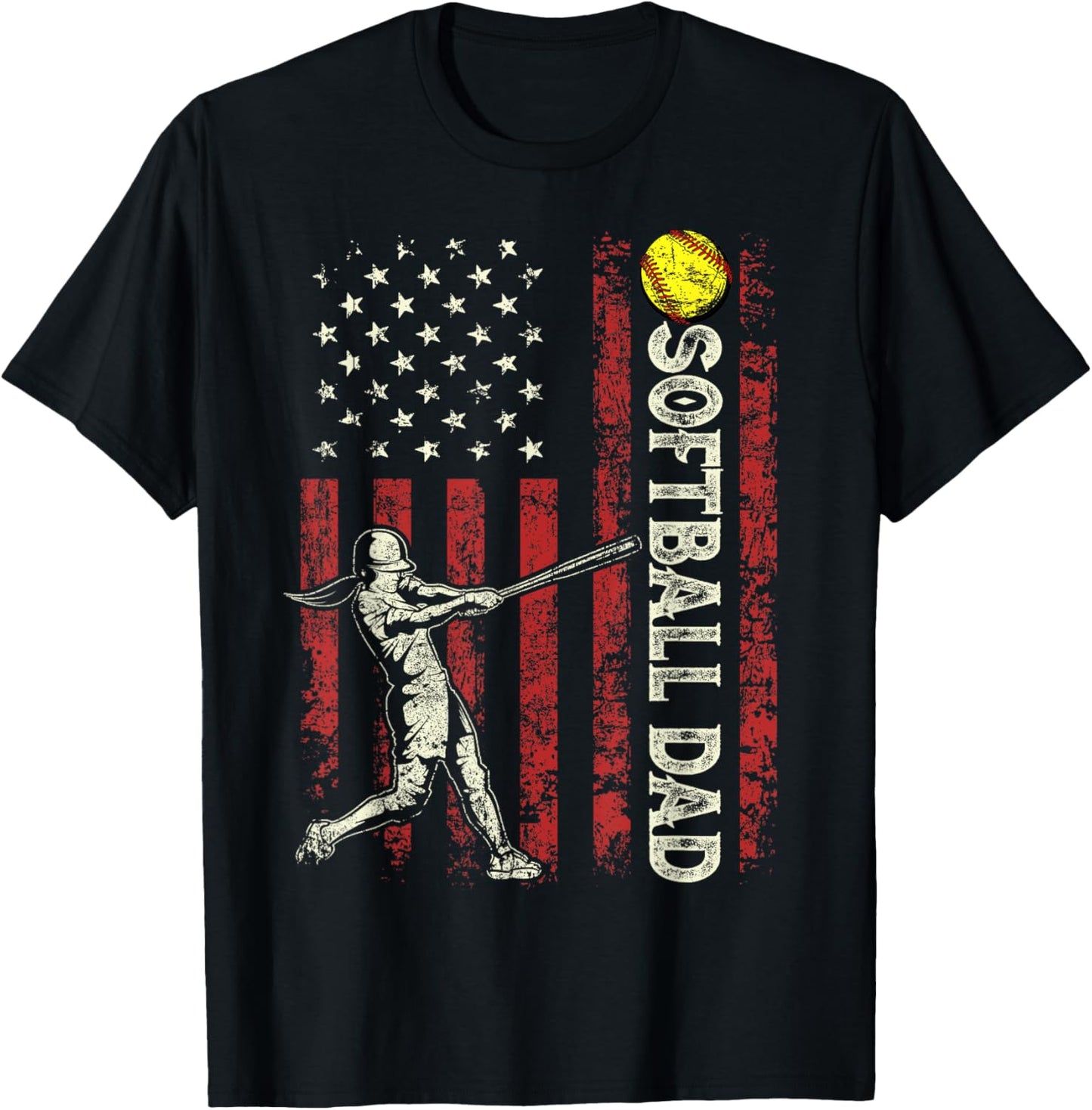 Softball Dad US Flag Gifts For Dad Men Patriotic Fathers Day T-Shirt