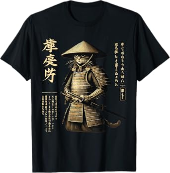 Samurai Cat Graphic Tee Warrior Vintage Japanese Art Anime Men Women Girls Kids T-Shirt