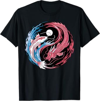 Yin Yang Dragon and Koi Fusion Funny Zen Yoga For Women Men T-Shirt