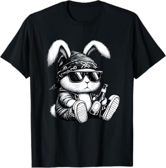 Thug Bunny With Beer Bunny Rabbit Gangster Rabbit Funny T-Shirt