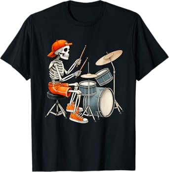 Skeleton Drums Halloween Costume Funny Drummer Men Boys Kids T-Shirt