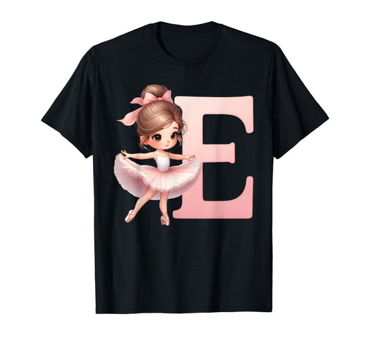 Ballerina Girl Dancing Name First Letter E Girly Tutu Ballet T-Shirt