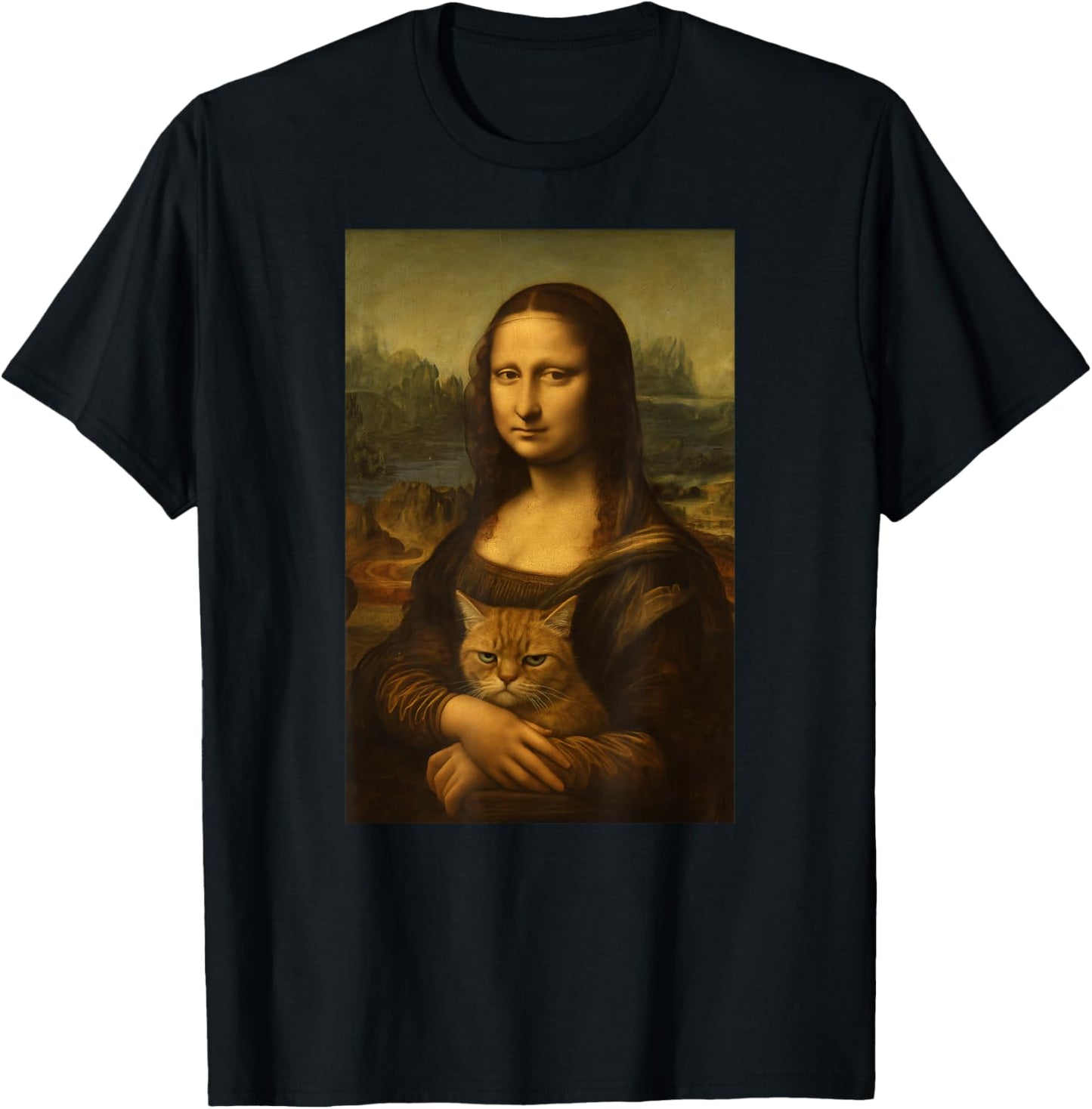 Monalisa Painting Cat Animal Lover Art Mom Dad Kids T-Shirt
