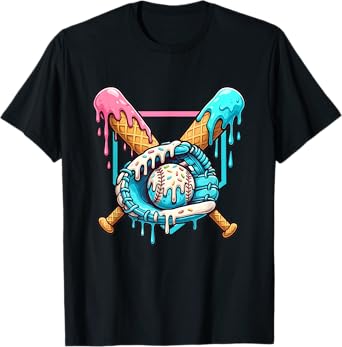 Dripping Ice Cream Baseball Glove – Funny Sprinkles Design T-Shirt
