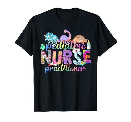 Tie Dye Pediatric Nurse Practitioner Dinosaur NP PEDS Crew T-Shirt