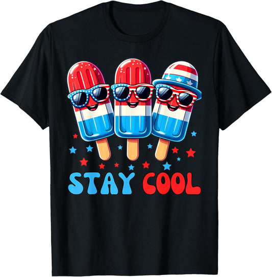 Stay Cool Popsicle 4th of July Boys Men USA America Flag T-Shirt