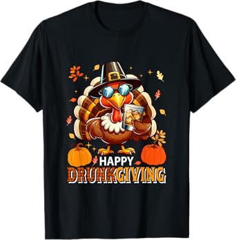 Thanksgiving Drunker Turkey Sunglasses Drinking Whiskey T-Shirt
